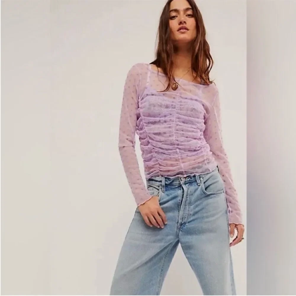 Free People Floral Print Sheer Layering Blouse Lavender - Small New without Tags